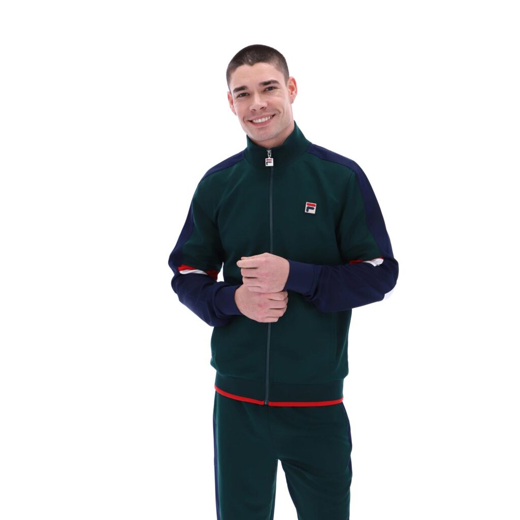Fila Fischer Regular Fit Full Zip Long Sleeve Track Top - Botanic Green/Navy/Red