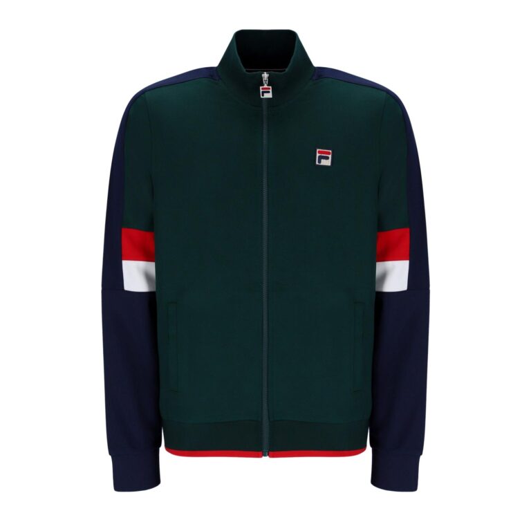 Fila Fischer Regular Fit Full Zip Long Sleeve Track Top - Botanic Green/Navy/Red