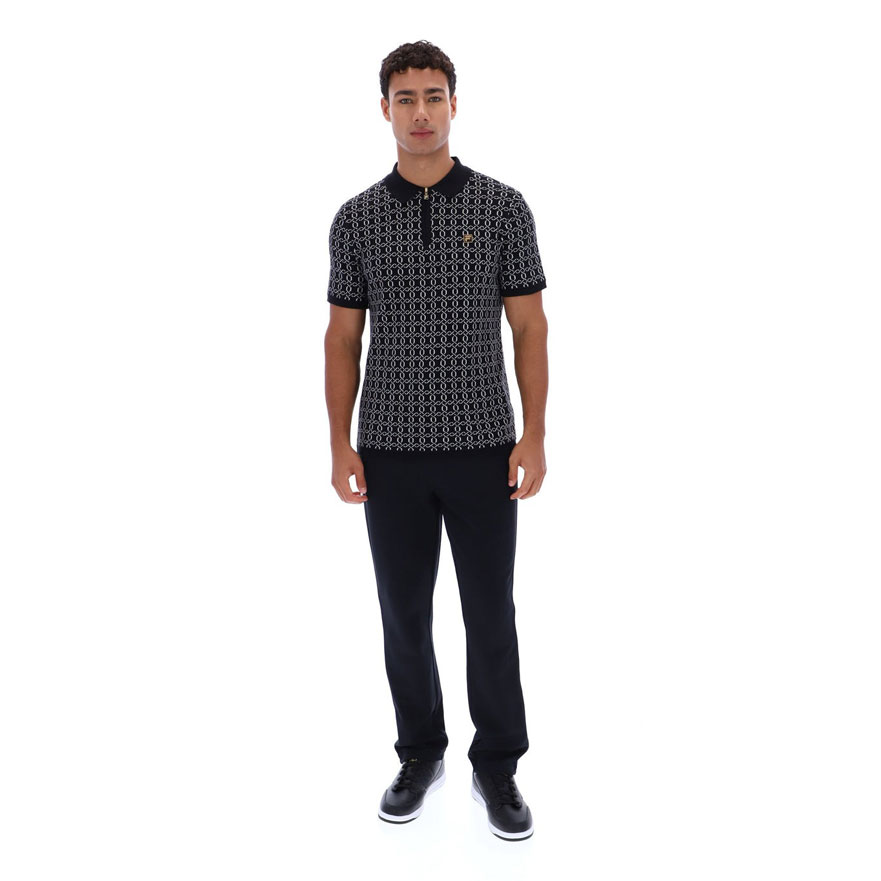 Fila Jackson Jacquard Regular Fit Short Sleeve Knitted Polo - Black