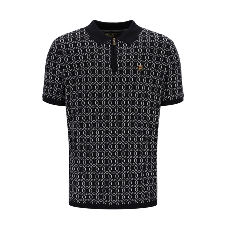 Fila Jackson Jacquard Regular Fit Short Sleeve Knitted Polo - Black