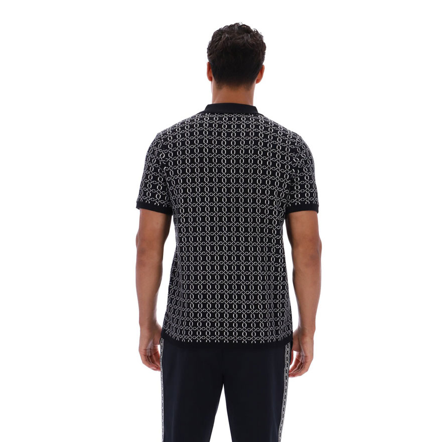 Fila Jackson Jacquard Regular Fit Short Sleeve Knitted Polo - Black