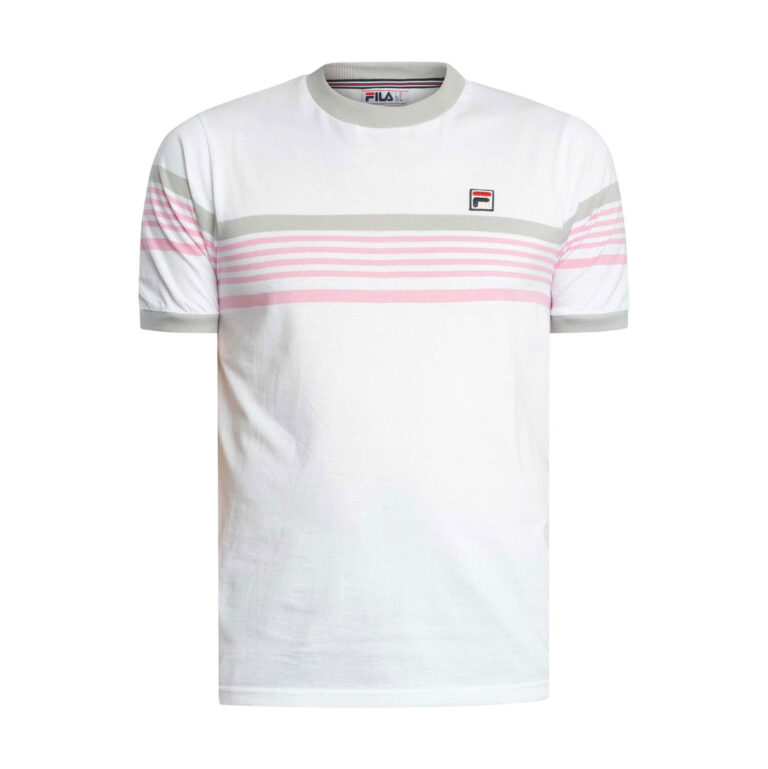 Fila James Yarn Dye Regular Fit Short Sleeve T-Shirt - White/Highrise/Prismpink