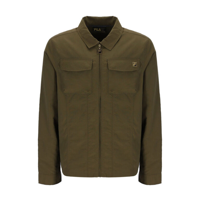 Fila Kasa Zip Through Chest Pocket Long Sleeve Regular Fit Over Shirt - Dark Olive