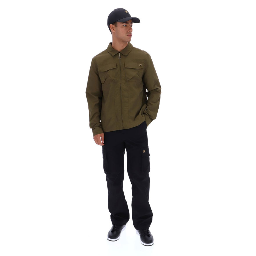 Fila Kasa Zip Through Chest Pocket Long Sleeve Regular Fit Over Shirt - Dark Olive