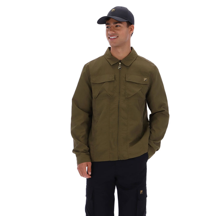 Fila Kasa Zip Through Chest Pocket Long Sleeve Regular Fit Over Shirt - Dark Olive