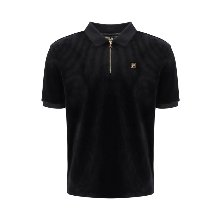 Fila Louie Slim Fit Short Sleeve Velour Polo Shirt - Black/Gold