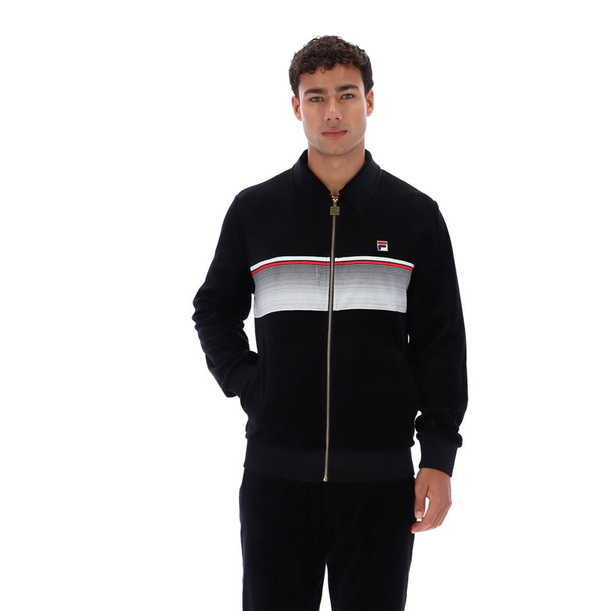 Fila Malakai Striped Track Top - Black / Gardenia / Fila Red