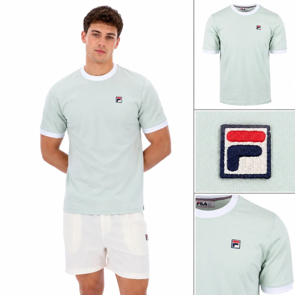 Fila Marconi Essential Ringer T-Shirt - Surf Spray / White