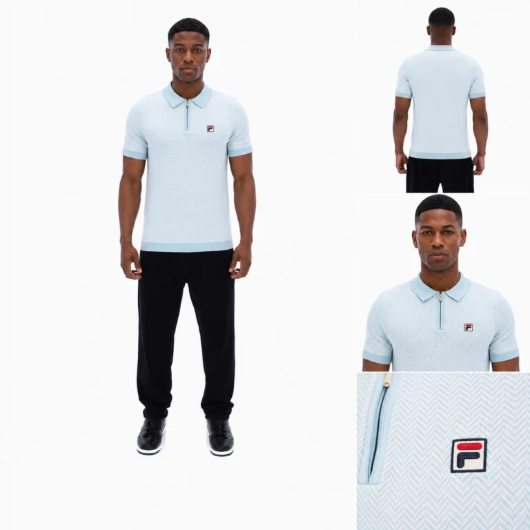 Fila Marty Zip Polo With Herringbone Pattern - Baby Blue