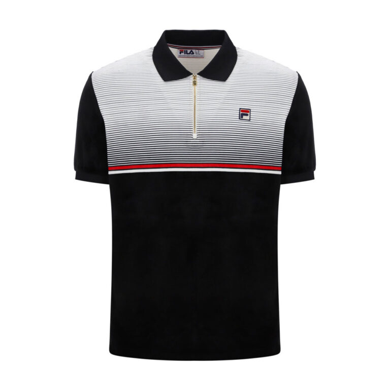 Fila Paco Zip Up Velour Polo - Black / Gardenia / Fila Red