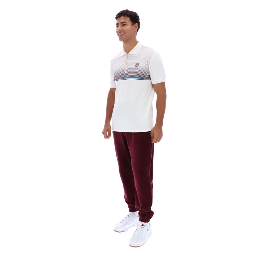 Fila Paco Zip Up Velour Polo - Gardenia / Fig / Milky Blue