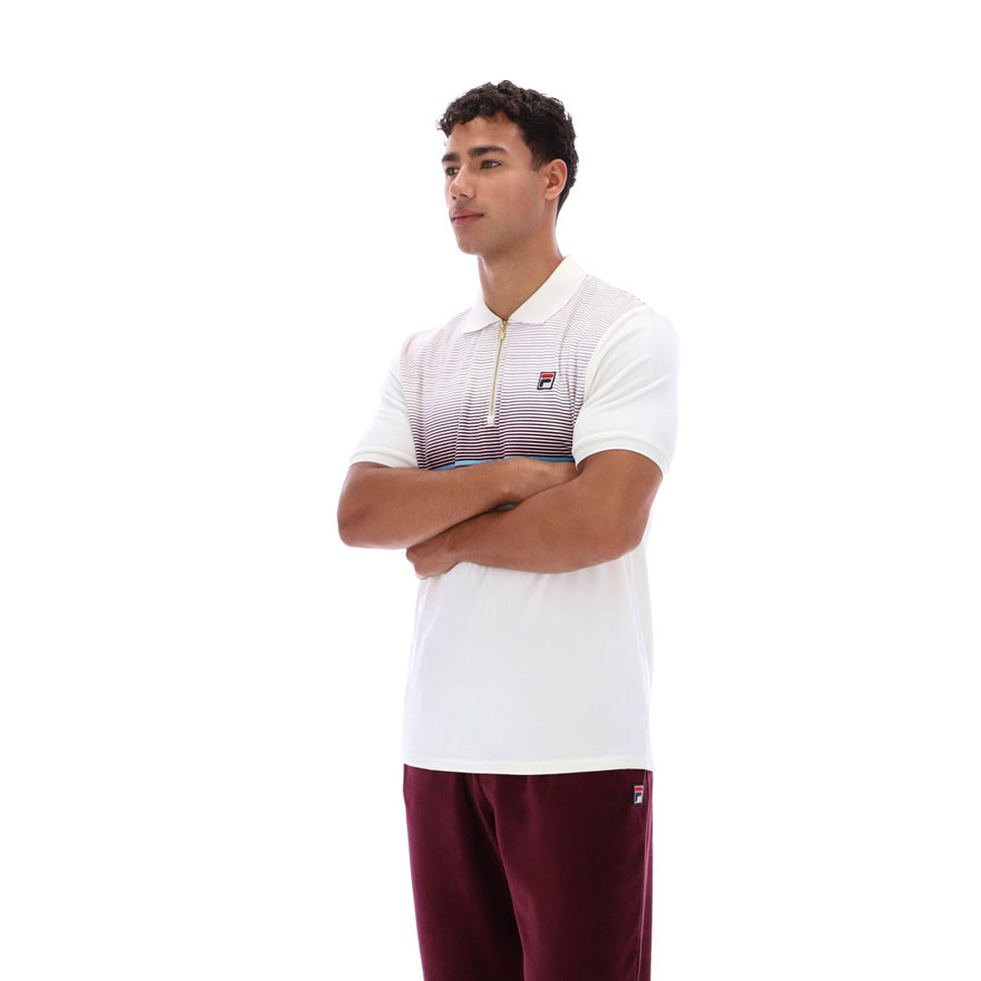 Fila Paco Zip Up Velour Polo - Gardenia / Fig / Milky Blue