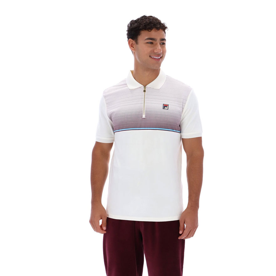 Fila Paco Zip Up Velour Polo - Gardenia / Fig / Milky Blue