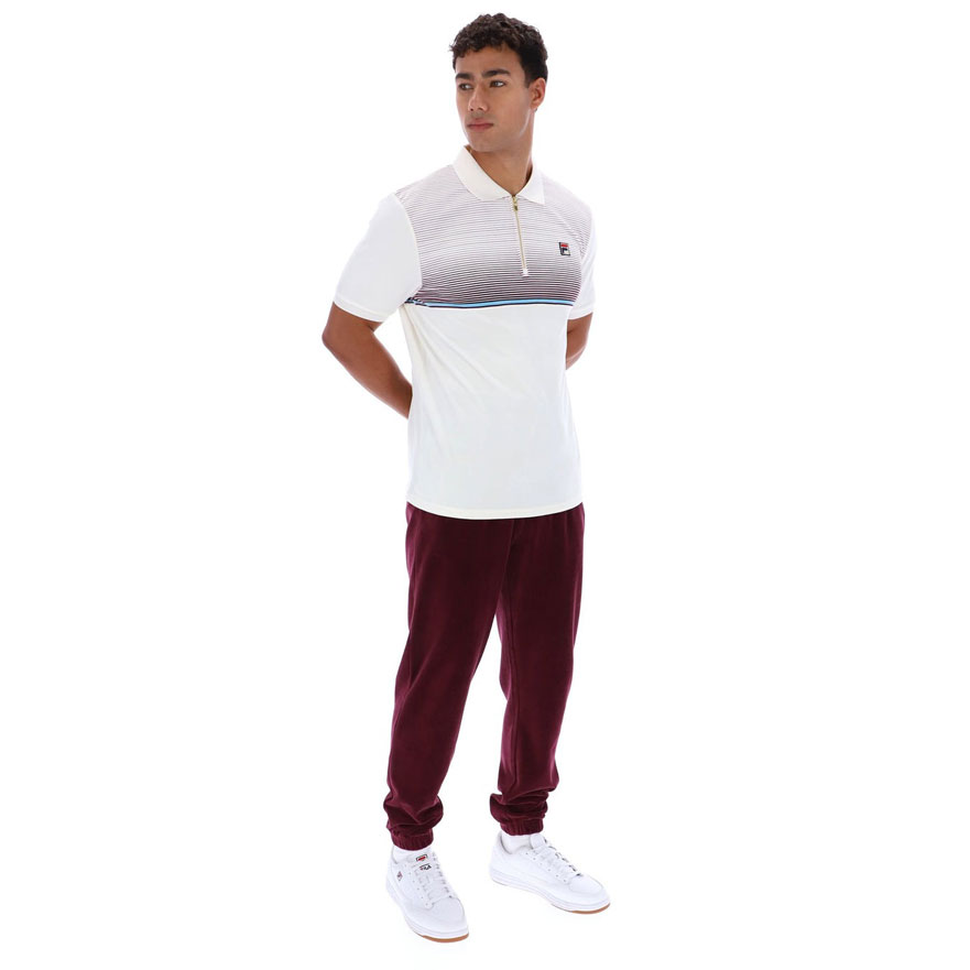 Fila Paco Zip Up Velour Polo - Gardenia / Fig / Milky Blue