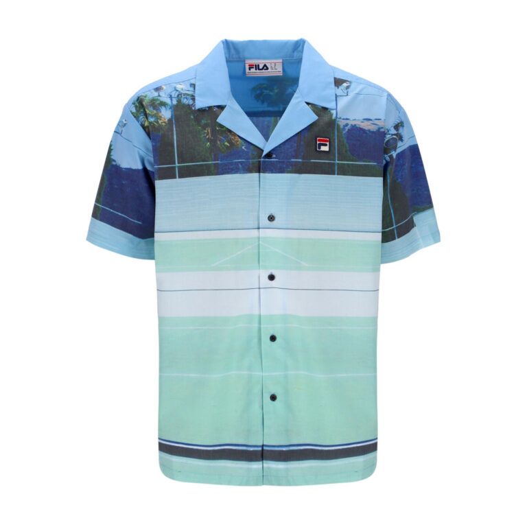 Fila Photographic Regular Fit Short Sleeve Button Up Shirt - Dusty Aqua