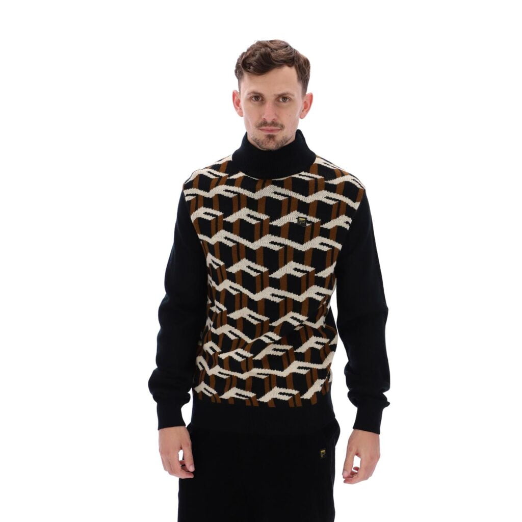 Fila Regular Fit Long Sleeve Knitted Turtle Neck Sweatshirt - Black/Brown