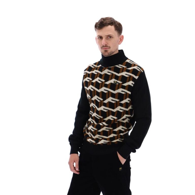 Fila Regular Fit Long Sleeve Knitted Turtle Neck Sweatshirt - Black/Brown