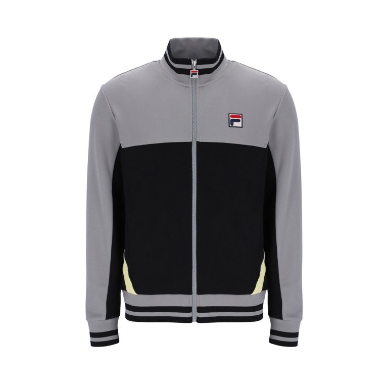 Fila Tiebreaker Regular Fit Long Sleeve Funnel Neck Track Top - Black/Sharkskin/Lemonade