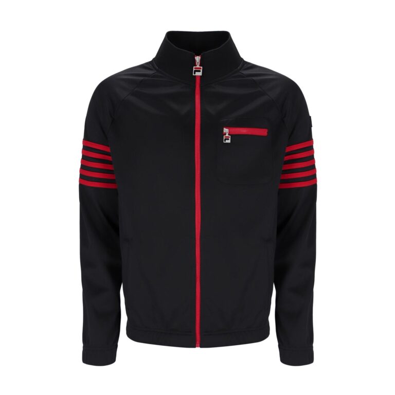 Fila Vann 5 Stripe Regular Fit Full Zip Long Sleeve Track Top - Black/Red