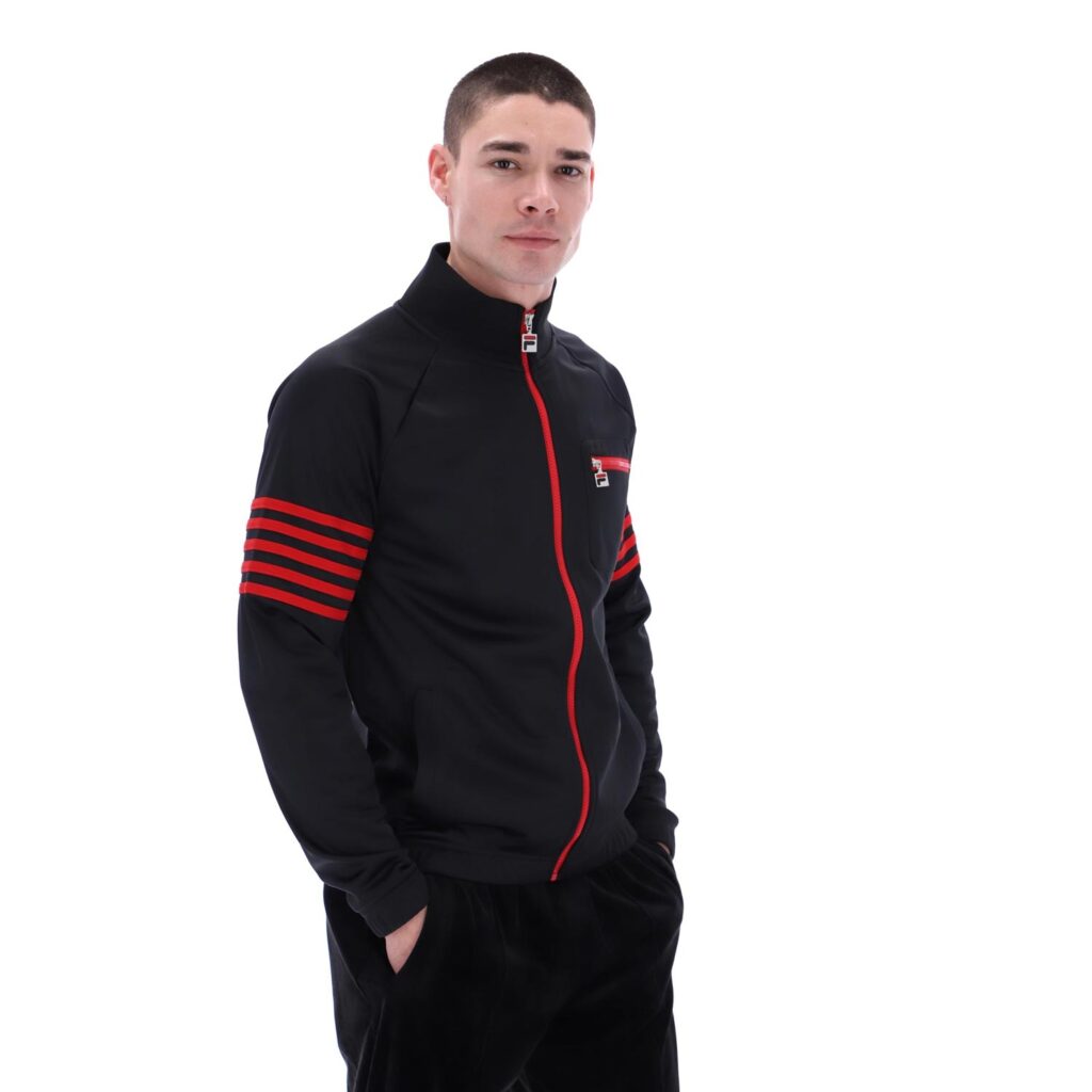 Fila Vann 5 Stripe Regular Fit Full Zip Long Sleeve Track Top - Black/Red
