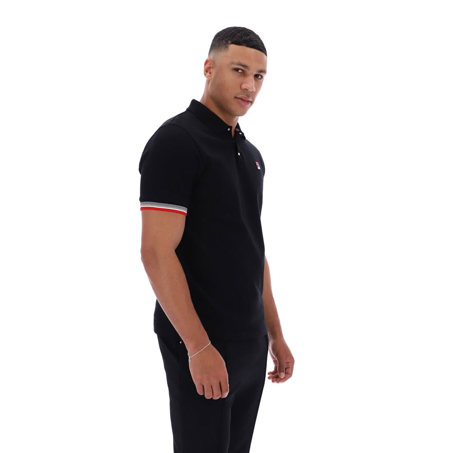 Fila Zev Cuff Detail Polo - Black / Gardenia / Fila Red