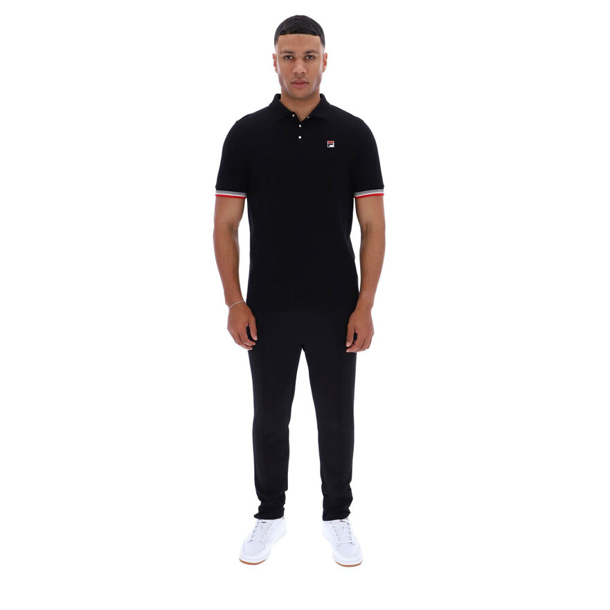 Fila Zev Cuff Detail Polo - Black / Gardenia / Fila Red