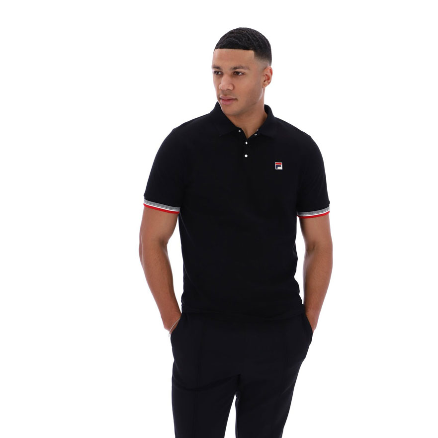 Fila Zev Cuff Detail Polo - Black / Gardenia / Fila Red