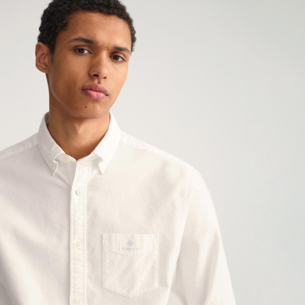 Gant Beefy Oxford Regular Fit Long Sleeve Button Up Shirt - Eggshell White