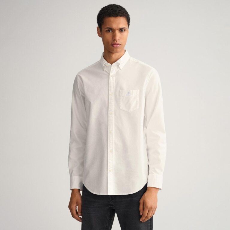 Gant Beefy Oxford Regular Fit Long Sleeve Button Up Shirt - Eggshell White