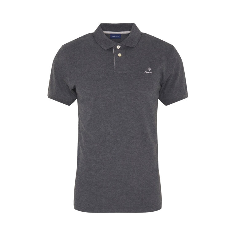 Gant Contrast Collar Pique Rugger Regular Fit Short Sleeve Polo Shirt - Antracit Melange/White