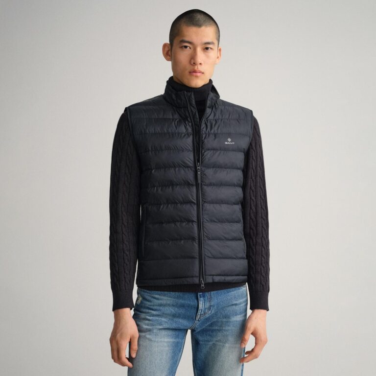 Gant Mixed Media Light Padded Detail Regular Fit Gilet - Black