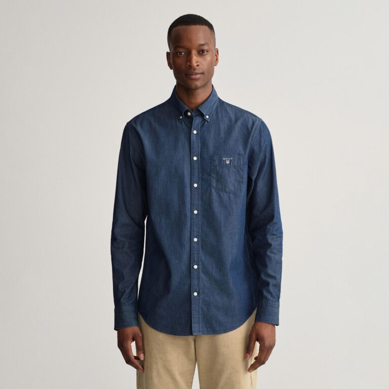Gant Regular Oxford Regular Fit Long Sleeve Button Up Shirt - Dark Indigo