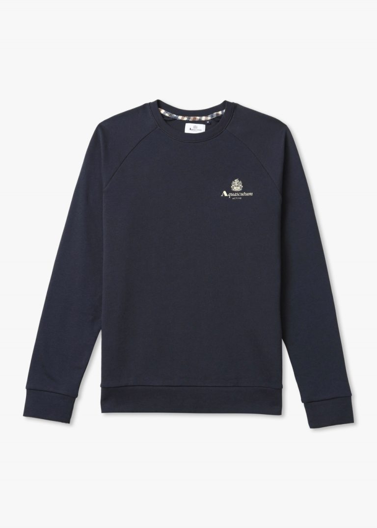 Aquascutum Active Small Logo Regular Fit Long Sleeve Crewneck Sweatshirt - Navy