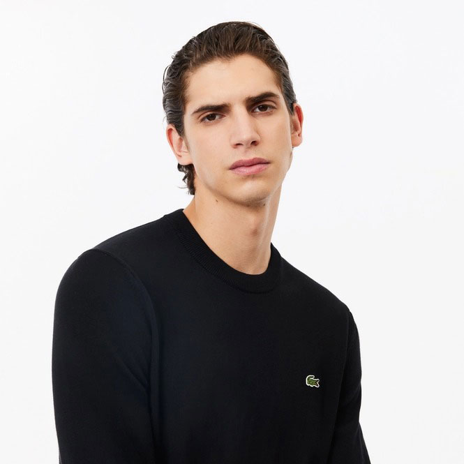 Lacoste Carded Regular Fit Long Sleeve Crew Neck - Black