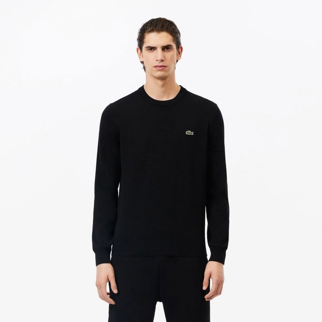 Lacoste Carded Regular Fit Long Sleeve Crew Neck - Black