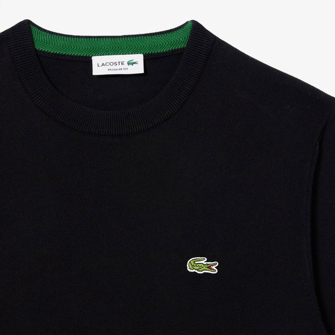 Lacoste Carded Regular Fit Long Sleeve Crew Neck - Black