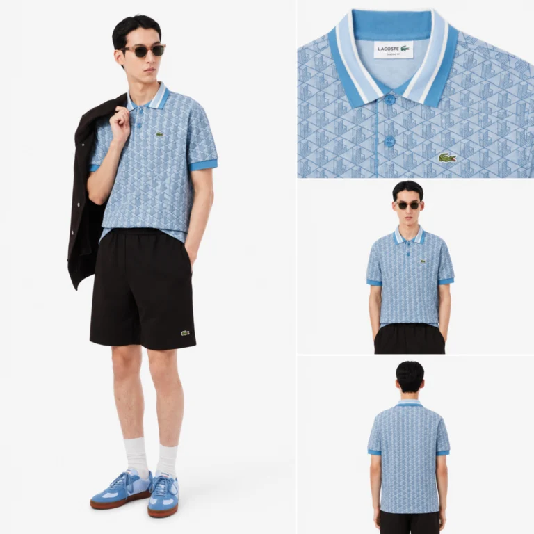 Lacoste Classic Fit Monogram Jaccquard Polo Shirt - Bleu Clair / Bleu . 1QI