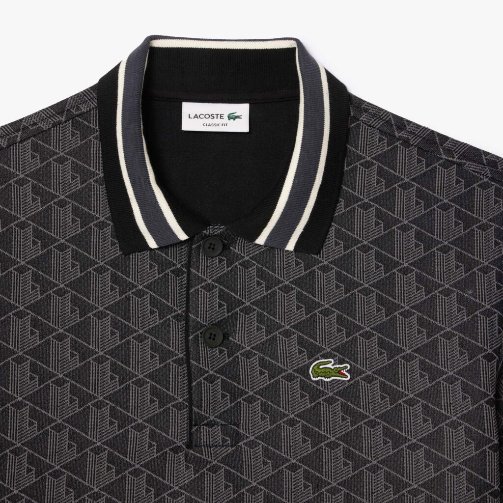 Lacoste Classic Fit Monogram Jacquard Polo Shirt - Black / Dark Grey 4PC
