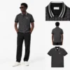 Lacoste Classic Fit Monogram Jacquard Polo Shirt - Black / Dark Grey 4PC