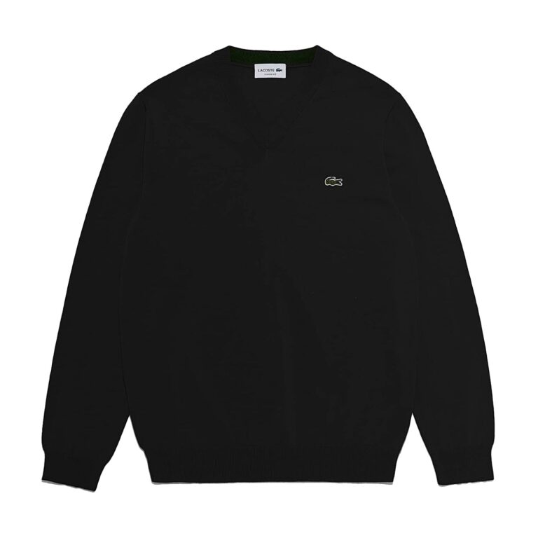 Lacoste Classic Light Weight Regular Fit Long Sleeve V Neck Sweatshirt - Black Noir