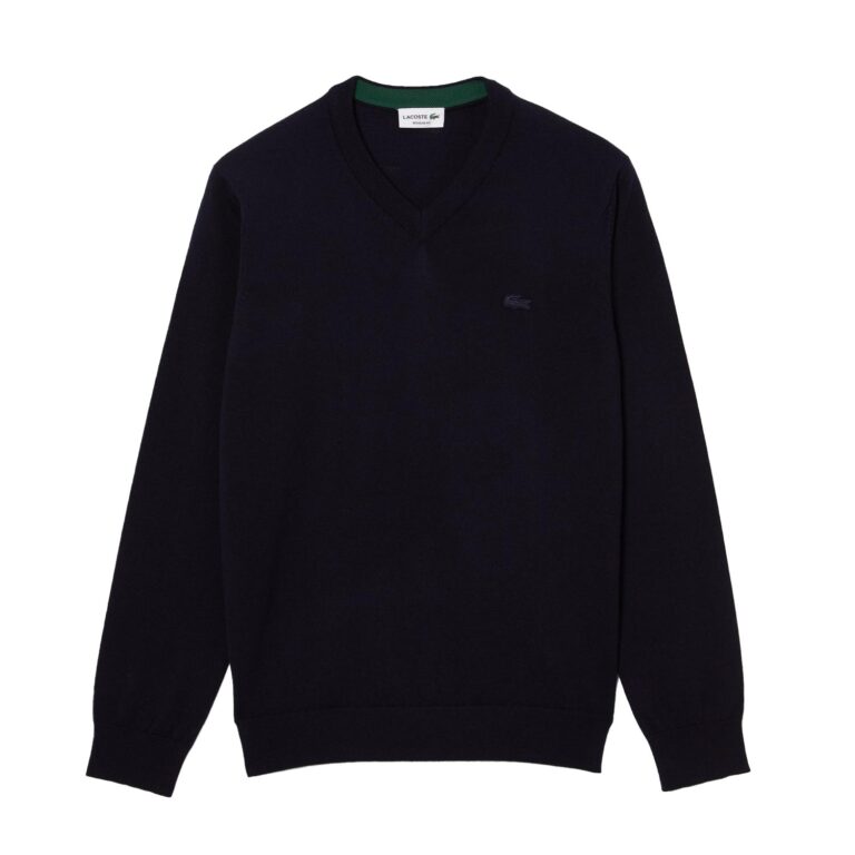 Lacoste Classic Light Weight Regular Fit Long Sleeve V Neck Sweatshirt - Blue Marine
