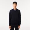 Lacoste Classic Light Weight Regular Fit Long Sleeve V Neck Sweatshirt - Blue Marine