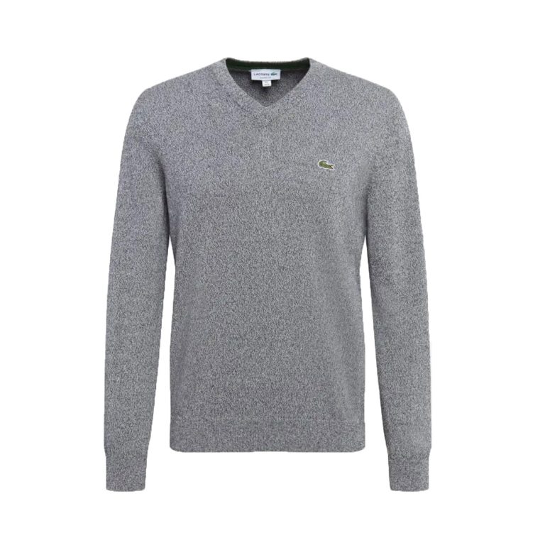 Lacoste Classic Light Weight Regular Fit Long Sleeve V Neck Sweatshirt - Gris Chine Grey