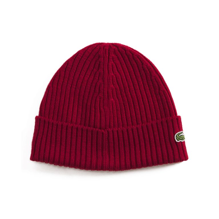 Lacoste Classic Ribbed Wool Beanie - Borde Red