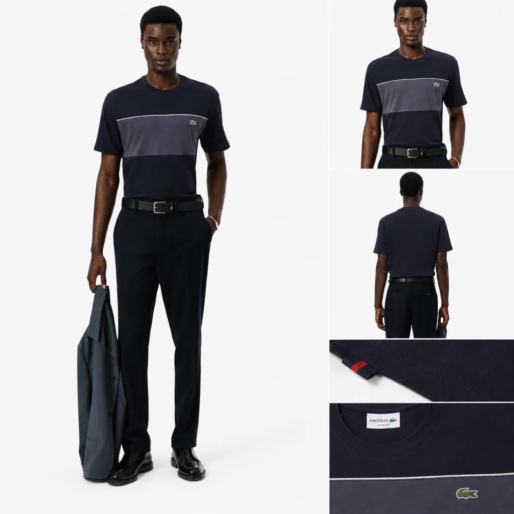 Lacoste Colour Block Cotton T-Shirt - Noir / Gris Fonce . 4CI