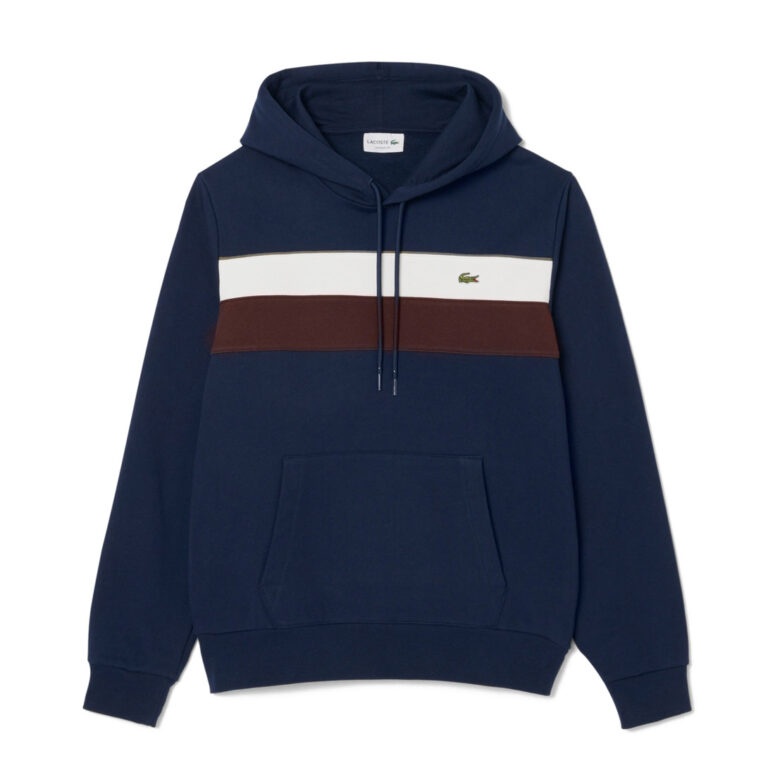 Lacoste Colour-Block Fleece Hoodie - Navy Blue / White / Brown - 6WZ