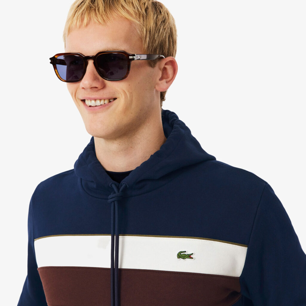 Lacoste Colour-Block Fleece Hoodie - Navy Blue / White / Brown - 6WZ
