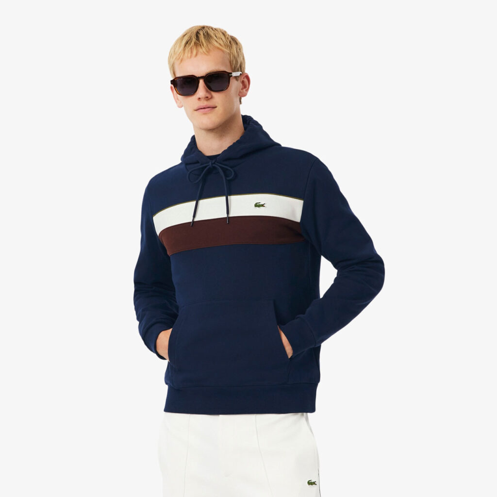 Lacoste Colour-Block Fleece Hoodie - Navy Blue / White / Brown - 6WZ