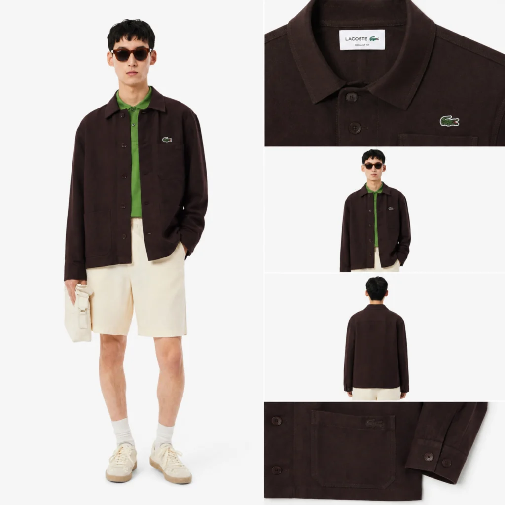 Lacoste Linen Blend Overshirt - Brown . 3LA