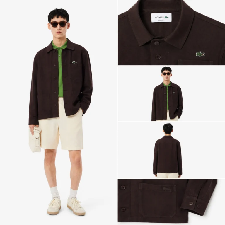 Lacoste Linen Blend Overshirt - Brown . 3LA